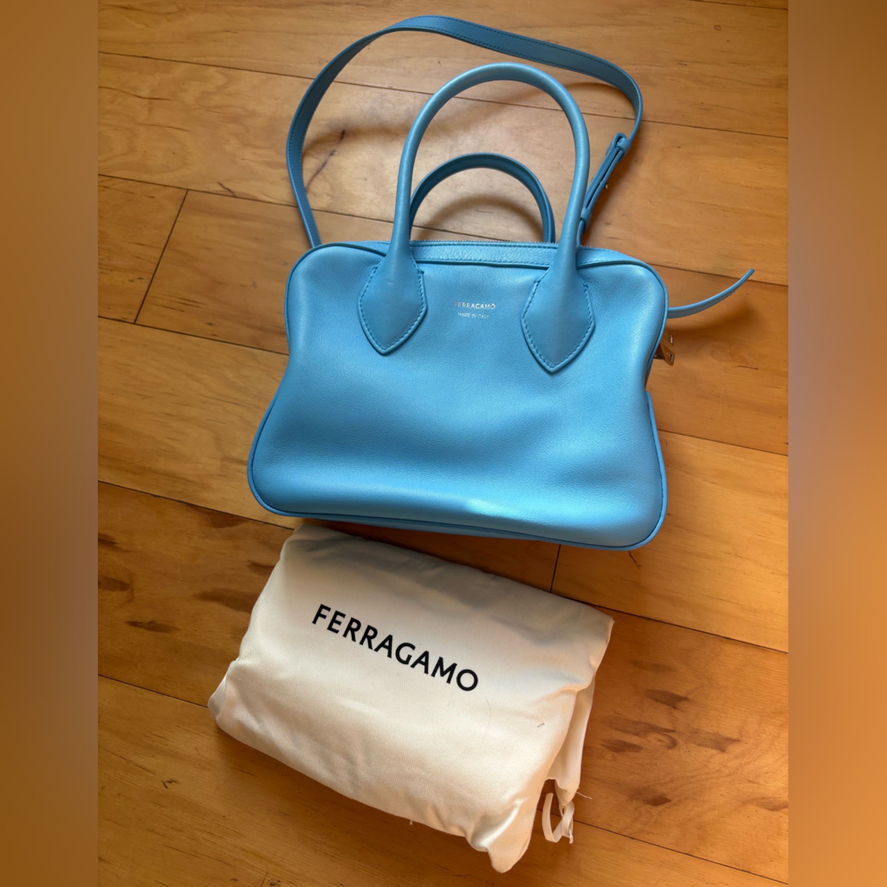 Salvatore Ferragamo Star Turquoise Blue Leather Satchel